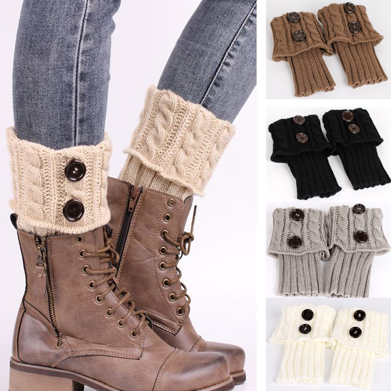 Cable Knit Boot Cuff Leg Warmers with Buttons Women Fashionable Foot Coverings